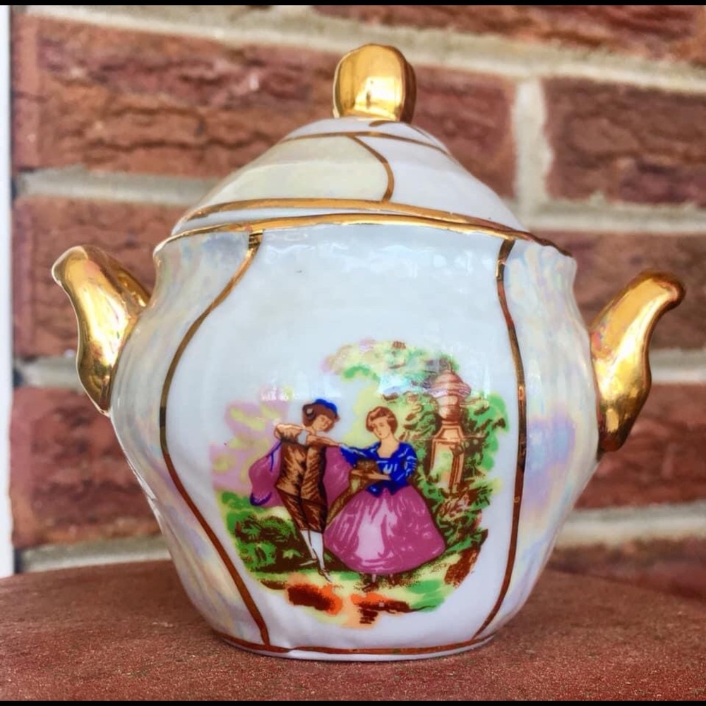 SUGAR BOWL with Lid New Century Courting Scene